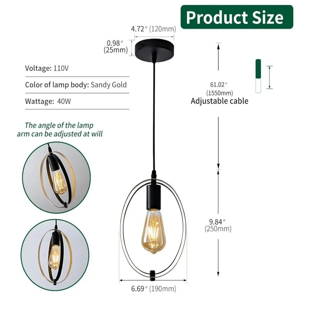 Pendant Light Dotokotl Lighting Double Ring Black Gold Metal‎ Modern MCM Style